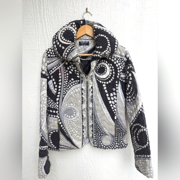 Averardo Bessi Gray Black Quilted Puffer Jacket Coat Made In Italy Size 8 - Picture 1 of 7